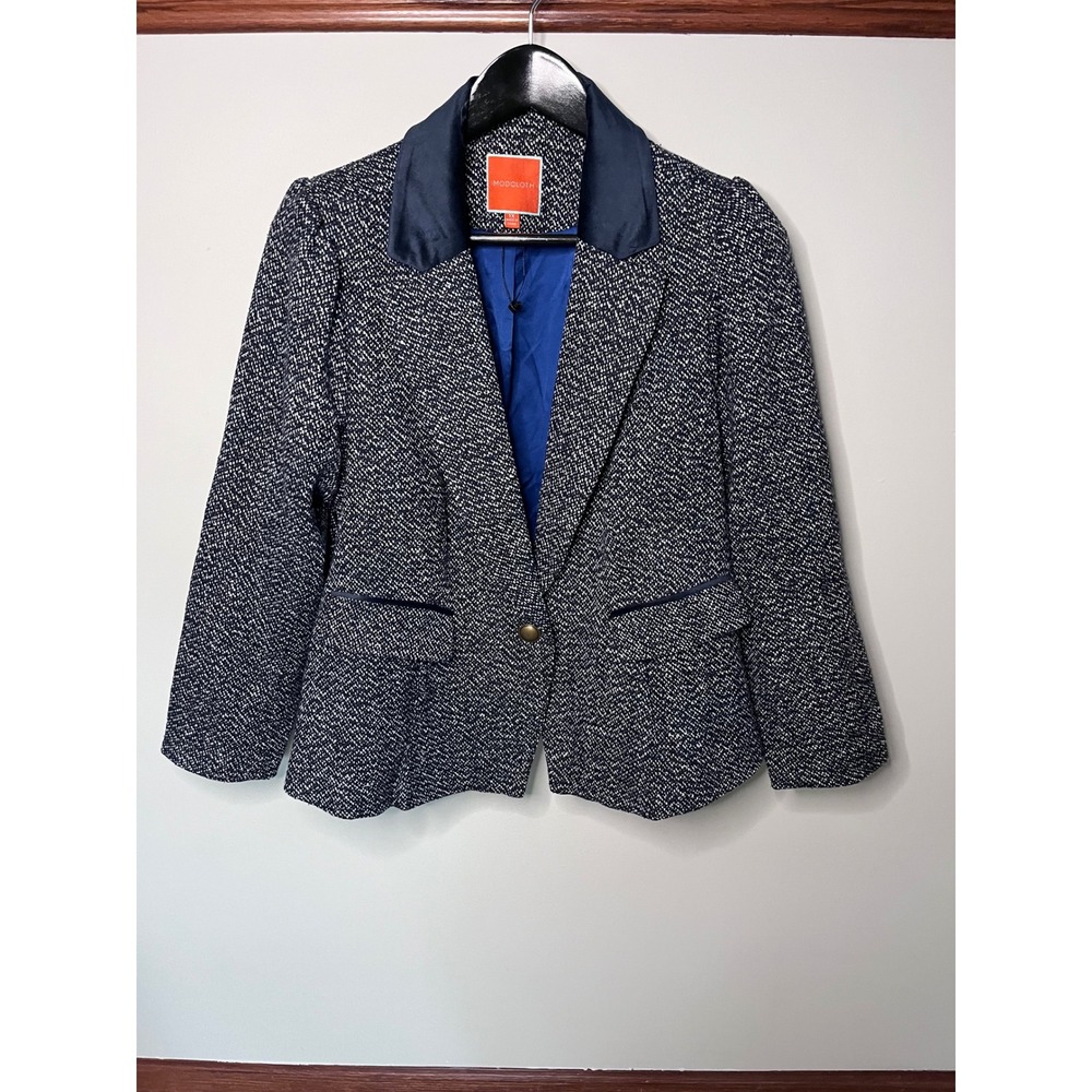 ModCloth Navy White Tweed Blazer Jacket Satin Trim Plus Size 1X Professional
